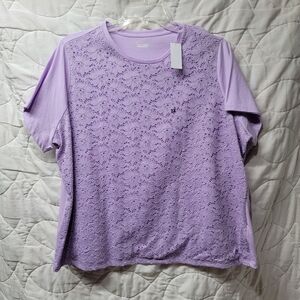 Women's Basic Editions Lace Overlay Tees Set Of 2 Lavendar Navy NWT 2XL